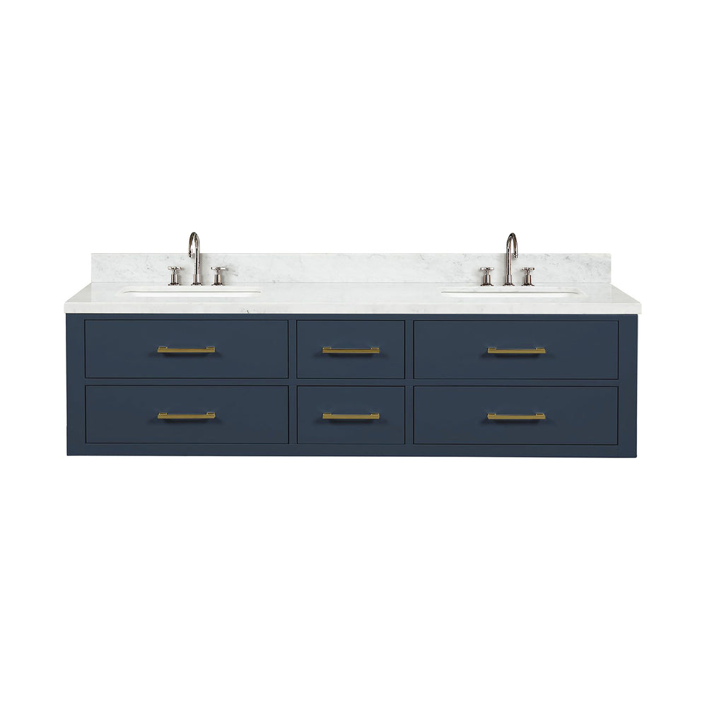 English Elm Blue Double Bath Vanity 72" W X 22" D With Luxurious Carrara Marble Top & Soft-Close Faucet Set B2731P258074