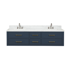 English Elm Blue Double Bath Vanity 72" W X 22" D With Luxurious Carrara Marble Top & Soft-Close Faucet Set B2731P258074