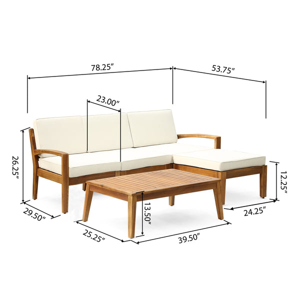 English Elm Christopher Knight Home® - GRENADA Teak Acacia 3-Pc L-Shape Sectional Sofa Set with Ottoman & Coffee Table, Water-Resist Cushions N757S637025B
