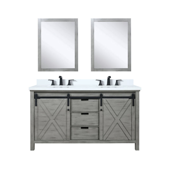 English Elm Ash Grey Double Bath Vanity 60 in. W x 22 in. D with Cultured Marble Top, Matte Black Faucet & Mirrors B2731S01118