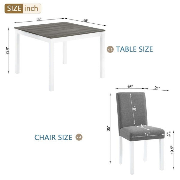 English Elm 5-piece Square Rubberwood Dining Set Seats Four with Upholstered Linen Chairs Modern W1998P418930
