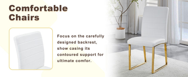 English Elm 2-pack Pu Leather Dining Chairs with Iron Legs and Foam Cushion for Home or Office White+Gold W2920P294517