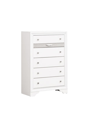 English Elm Madrid 6-Drawer Chest with Felt Lined Tray, Silver Acrylic Trim & Nickel Handles for Modern Storage White 56 L x 37 W x 20 H B078P286063