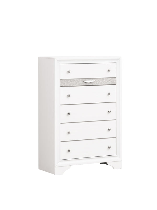 English Elm Madrid 6-Drawer Chest with Felt Lined Tray, Silver Acrylic Trim & Nickel Handles for Modern Storage White 56 L x 37 W x 20 H B078P286063