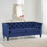 Christopher Knight Home® - Noble House - Chatwin Contemporary Tufted Velvet 3 Seater Sofa, Midnight Blue And Dark Brown