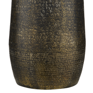 Brigadier Black Floor Lamp - Hand-Hammered Aluminum Design with Antique Gold Finish & Linen Shade