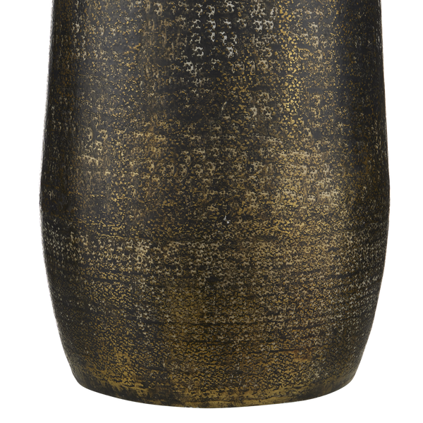 Brigadier Black Floor Lamp - Hand-Hammered Aluminum Design with Antique Gold Finish & Linen Shade