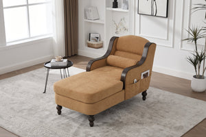 English Elm UNITED Oversized Chaise Lounge Sofa Bed with Solid Wood Arms, High-Resilience Foam, 800lb Capacity and Storage Pockets Mustard yellow W1568S00211
