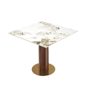 English Elm Modern Square Dining Table: Elegant Sintered Stone With Wooden Legs & Gold Base For Small Spaces W1535S00607