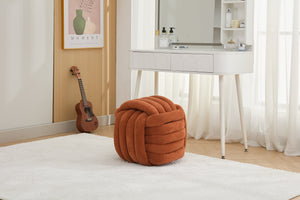 English Elm 060-Chenille Plush Knot Ottoman Stool with Foam Fill & Wooden Frame — Stylish, Comfortable Indoor Seat (No Assembly) Orange W527P239022