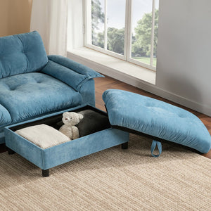 English Elm 104*60" Sectional Sofa with Hidden Ottoman Storage, Tufted Chenille, USB Ports, Cup Holder Light Blue N723S9806C