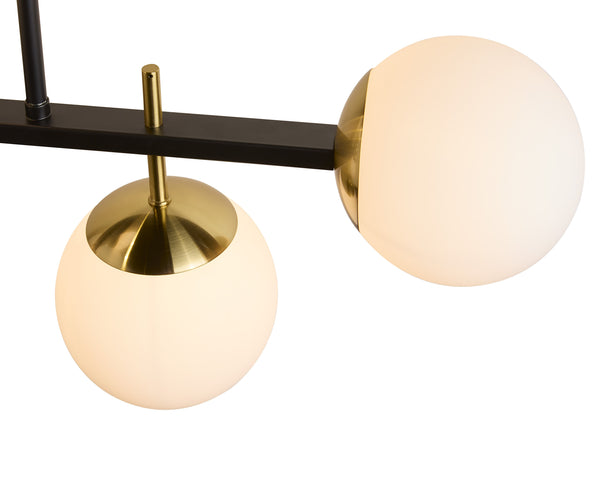 Sunpan Keiley Chandelier: Modern Five-Light Design with White Frosted Glass Shades and Matte Black Frame