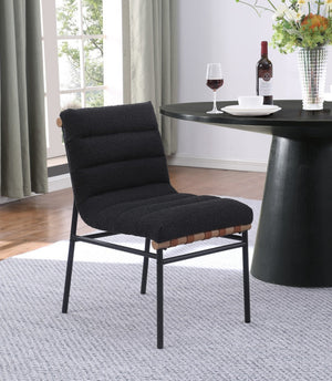 English Elm Liana Boucle Upholstered Dining Chairs Set of 2 with Cognac Leather Accents Iron Legs Black B2749P413189