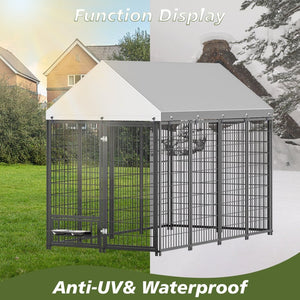 English Elm Large Metal Outdoor Dog Kennel Walk-in Pet Enclosure with Uv-resistant Roof Cover W1820P350994