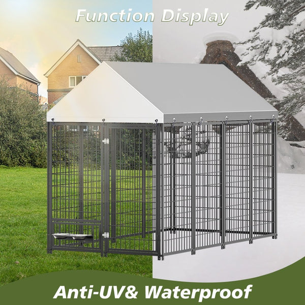 English Elm Large Metal Outdoor Dog Kennel Walk-in Pet Enclosure with Uv-resistant Roof Cover W1820P350994
