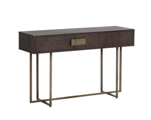 Sunpan Jade Console Table - Unique Acacia Wood Design with Elegant Drawers for Stylish Home Décor Spaces Antique Brass / Dark Mango