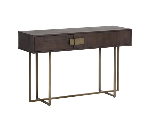 Sunpan Jade Console Table - Unique Acacia Wood Design with Elegant Drawers for Stylish Home Décor Spaces Antique Brass / Dark Mango