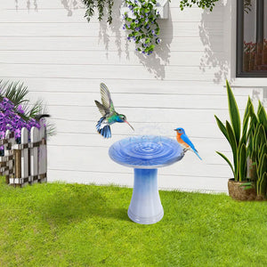 English Elm 17'' Hand-Glazed Ceramic Bird Bath Pedestal with Swirl Pattern, Durable Lightweight Outdoor Sculpture Blue Gray W3273P322557