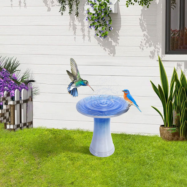 English Elm 17'' Hand-Glazed Ceramic Bird Bath Pedestal with Swirl Pattern, Durable Lightweight Outdoor Sculpture Blue Gray W3273P322557
