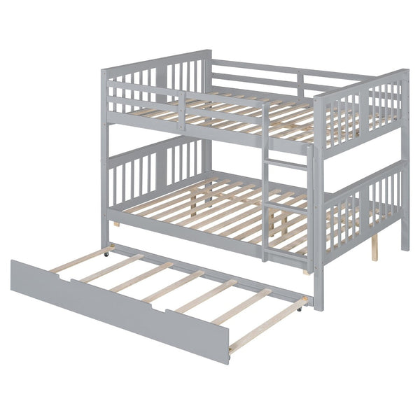 English Elm Full Over Bunk Bed with Twin Trundle Solid Pine Frame Gray Convertible LT100204AAE