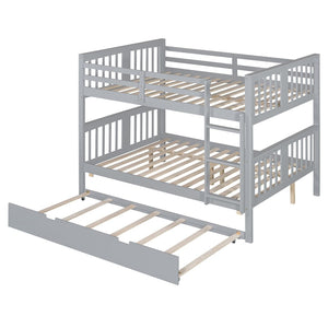 English Elm Full Over Bunk Bed with Twin Trundle Solid Pine Frame Gray Convertible LT100204AAE-1