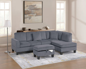 English Elm 3pc Corduroy Sectional Sofa Set with RAF Chaise, Storage Ottoman & Accent Pillows for Cozy Living Dark Gray 20 L x 13 W x 30 H B011S01763