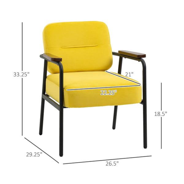 English Elm HOMCOM Velvet Modern Accent Chair with Padded Seat and Back, Armchair with Steel Legs, Cozy Upholstery Yellow W2225P217422