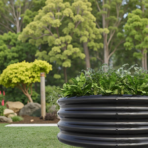 English Elm 2PCS Tall Round Raised Garden Beds 32" x 11.4" Metal Planter Boxes for Vegetables Flowers Herbs Black W840P321520