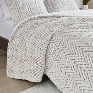 JLA Home Madison Park - Back Adelyn Ultra Plush Duvet Cover Set with Chevron Texture, Brushed Fur Softness, Zipper Closure, OEKO-TEX Certified 90 L x 90 W x 0.13H MP12-7513