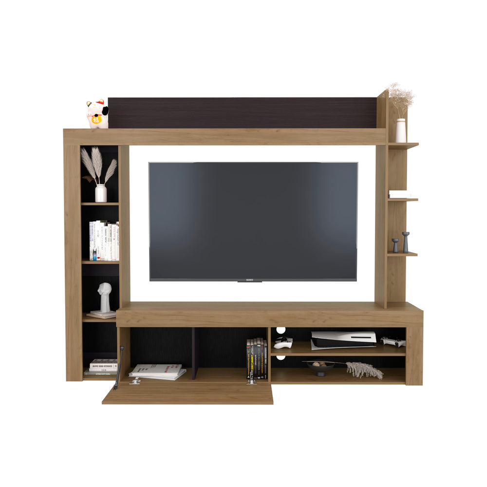 English Elm Cecil Walnut Entertainment Center TV Stand with Open Shelves, Storage Compartments, Durable Engineered Wood B200S00444
