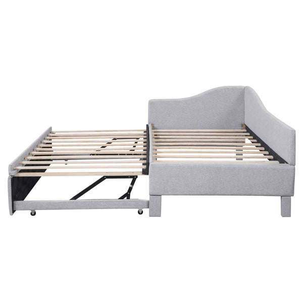 English Elm Twin Upholstered L-Shaped Daybed with Pop-Up Trundle, Space-Saving Guest Bed with Slats Kit and 400lb Capacity Gray SF000193AAE
