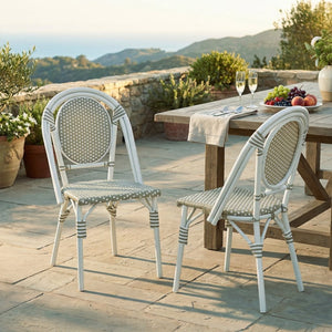 English Elm French Bistro Outdoor Dining Chairs Woven Rattan Aluminum Frame Patio Set of 2 N772P356258G