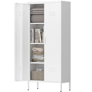English Elm Metal Locker Cabinet Ventilated Steel Build Adjustable Shelves Industrial Home Organizer White T3625P391459
