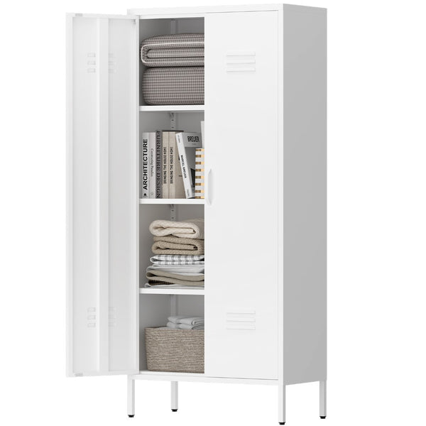 English Elm Metal Locker Cabinet Ventilated Steel Build Adjustable Shelves Industrial Home Organizer White T3625P391459