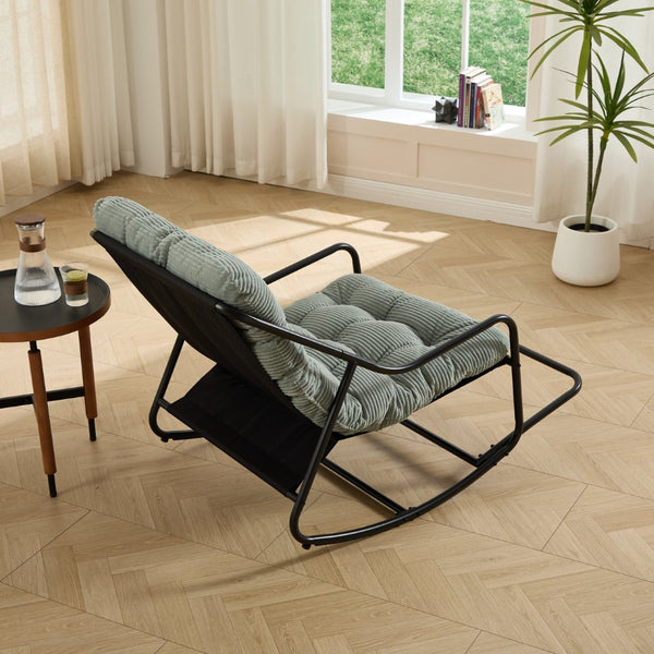 English Elm Outdoor Rocking Chair Steel Frame with Corduroy Cushion for Patio Bedroom Reading W640P443545