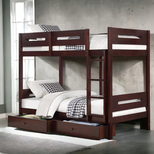 English Elm Espresso Twin/Twin Bunk Bed Platform with 14+14 Slat Support, Easy Knock-Down Assembly, Durable Finish B062S00578