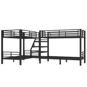 English Elm Twin L-shaped Steel Bunk Bed with Built-in Shelving and Full Guardrails Matte Black W1580S00439