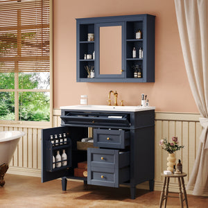 English Elm 36'' Modern Bathroom Vanity Set With Sink, Mirror & 6 Open Shelves - Stylish Storage Solution! N710S236006C
