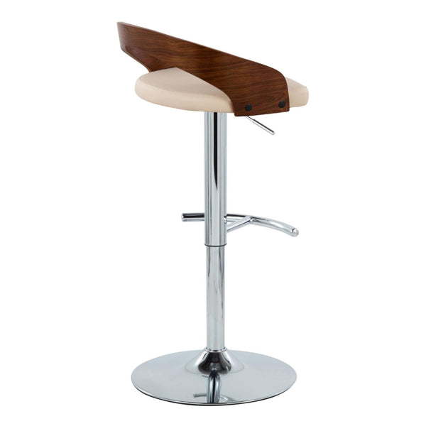 English Elm Adjustable Swivel Barstools with Chrome Base Walnut Accents Cream Upholstery Set of 3 B202S02033