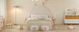 English Elm Full Size Upholstered Rabbit-Shape Bed With 2 Storage Stools, Velvet Platform Bed With Cartoon Ears Shaped Headboard, White