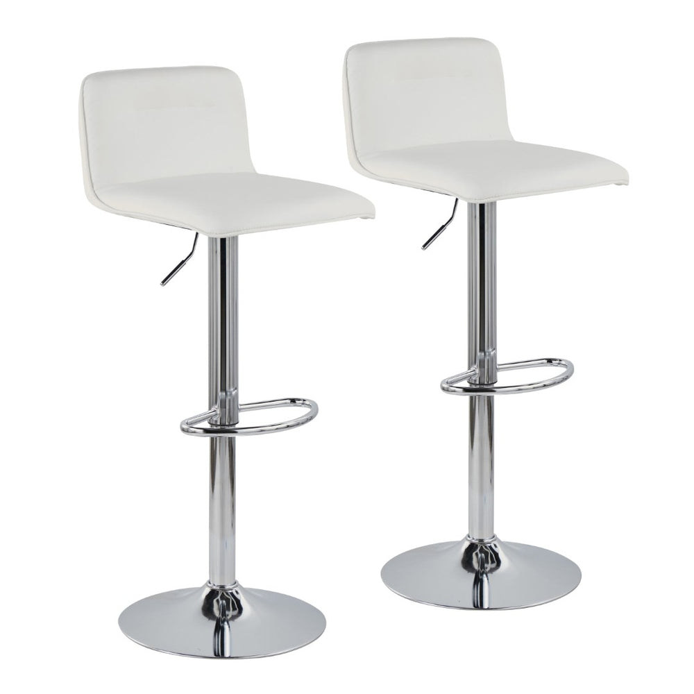 English Elm Adjustable Velvet Swivel Barstools with Chrome Base for Kitchen or Home Bar Set of 2 White B202S01963