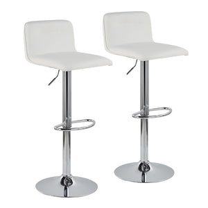 English Elm Adjustable Velvet Swivel Barstools with Chrome Base for Kitchen or Home Bar Set of 2 White B202S01963