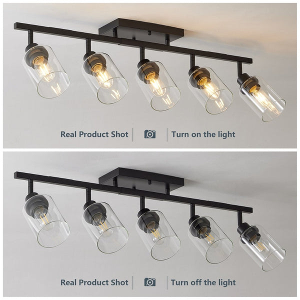English Elm 5-light Matte Black Track Fixture Rotatable Spotlights with Clear Glass Shades for Kitchen W1340P456179
