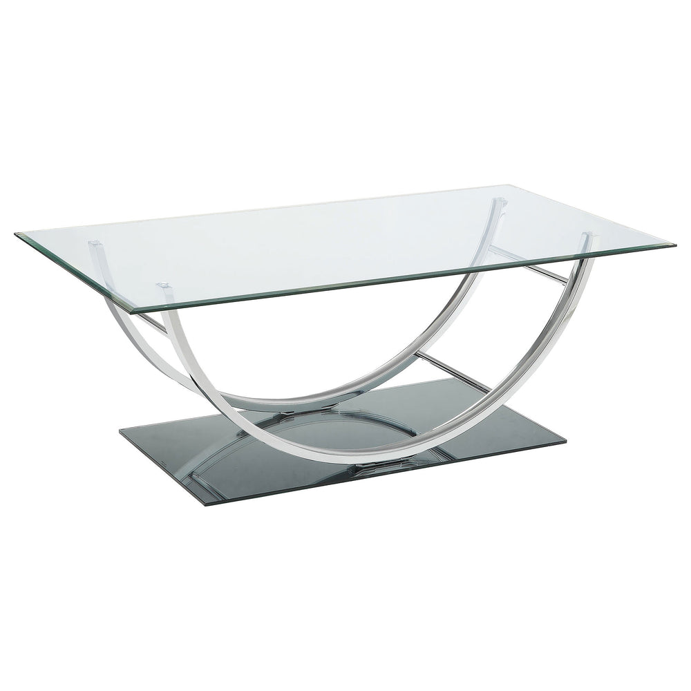 English Elm Amelia Chrome U-Shaped Glass Top Coffee Table — Modern Rectangular Mirror Metal Desk with Ergonomic Curve B062P328678
