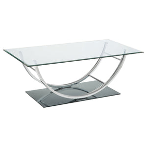 English Elm Amelia Chrome U-Shaped Glass Top Coffee Table — Modern Rectangular Mirror Metal Desk with Ergonomic Curve B062P328678