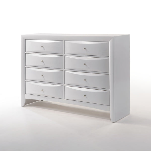 English Elm Ireland Eight-Drawer Dresser with Okume Veneer Top, Brushed Nickel Knobs and Durable Wood Frame White 61 L x 19 W x 45 H B2726P257361