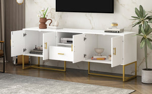 English Elm U-Can Modern TV Stand for TVs up to 70" with 2 Cabinets, Drawer, Shelf, Metal Legs & Anti-Tip Safety N724P198473K