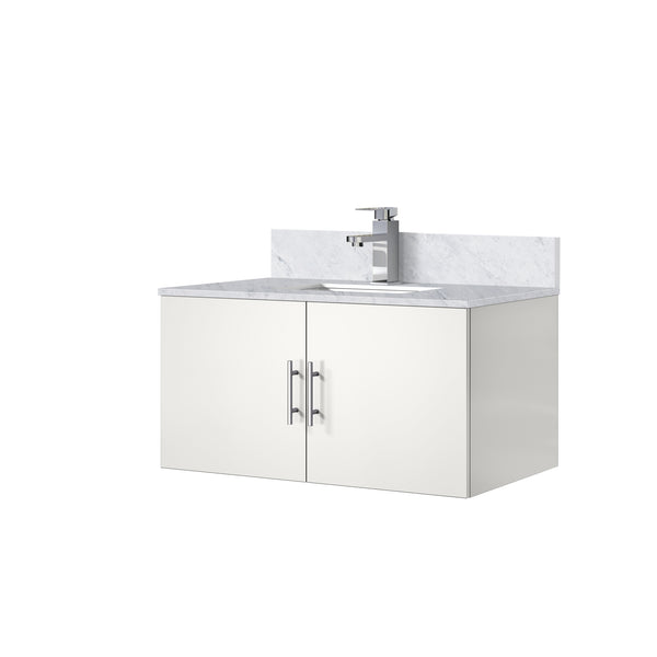 English Elm Glossy White Bath Vanity With Carrara Marble Top, Soft-Close Hardware & Chrome Faucet Set, 36" W B2731P258629