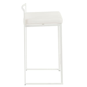 English Elm Fuji Stackable Counter Stool Set of 2 with Padded Faux Leather Seats, Contemporary Comfortable Design White B202P222388