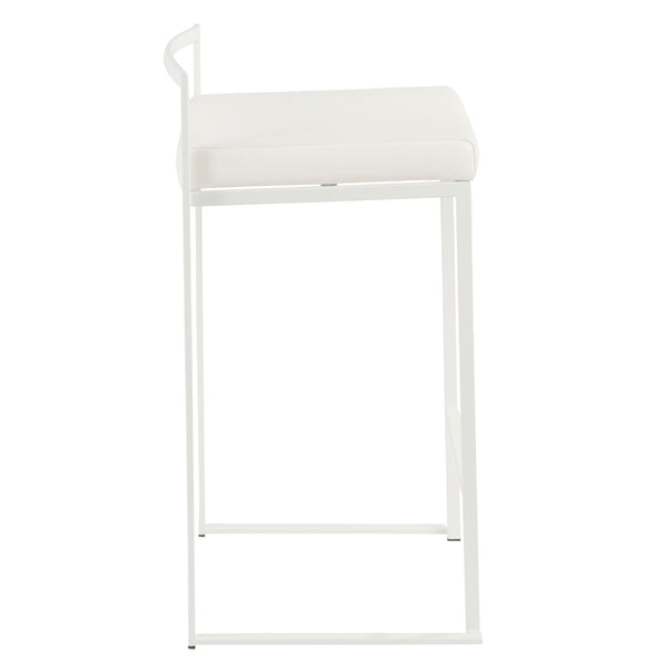 English Elm Fuji Stackable Counter Stool Set of 2 with Padded Faux Leather Seats, Contemporary Comfortable Design White B202P222388